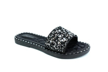 Load image into Gallery viewer, Women&#39;s Single Platform Glitter Sliders Black
