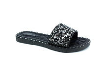 Load image into Gallery viewer, Women&#39;s Single Platform Glitter Sliders Black
