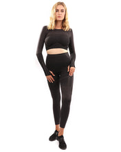 Load image into Gallery viewer, Decata Seamless Leggings &amp; Sports Top Set - Black &amp; Brown
